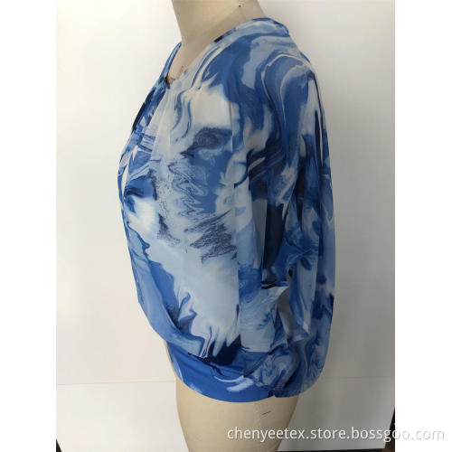 Tie-dyed chiffon top with round collar